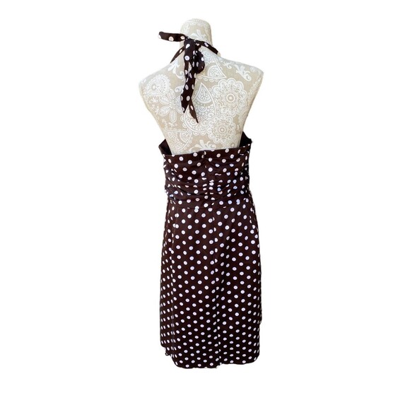 Vtg KSL Stretchy Dress Size 20 Brown White Polka Dot Pin Up Retro Halter Midi - Picture 4 of 12